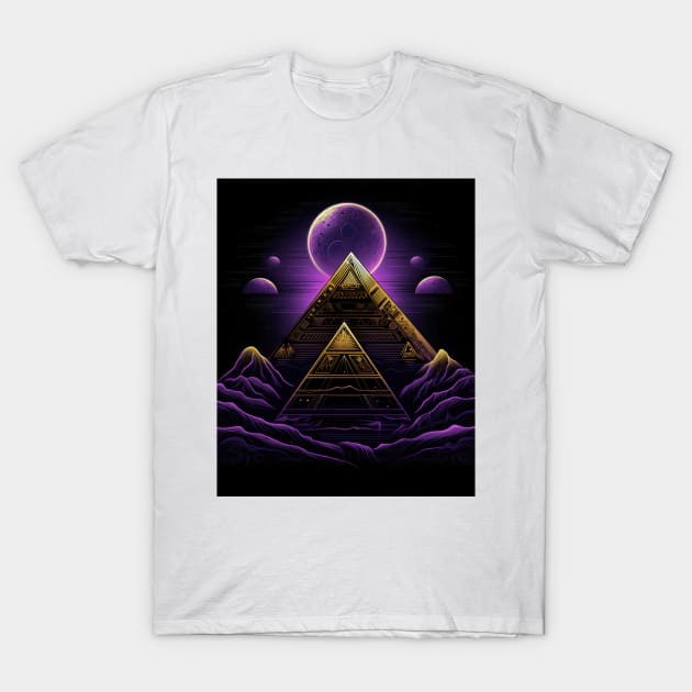 Golden Pyramids Under Purple Moons T-Shirt by TooplesArt